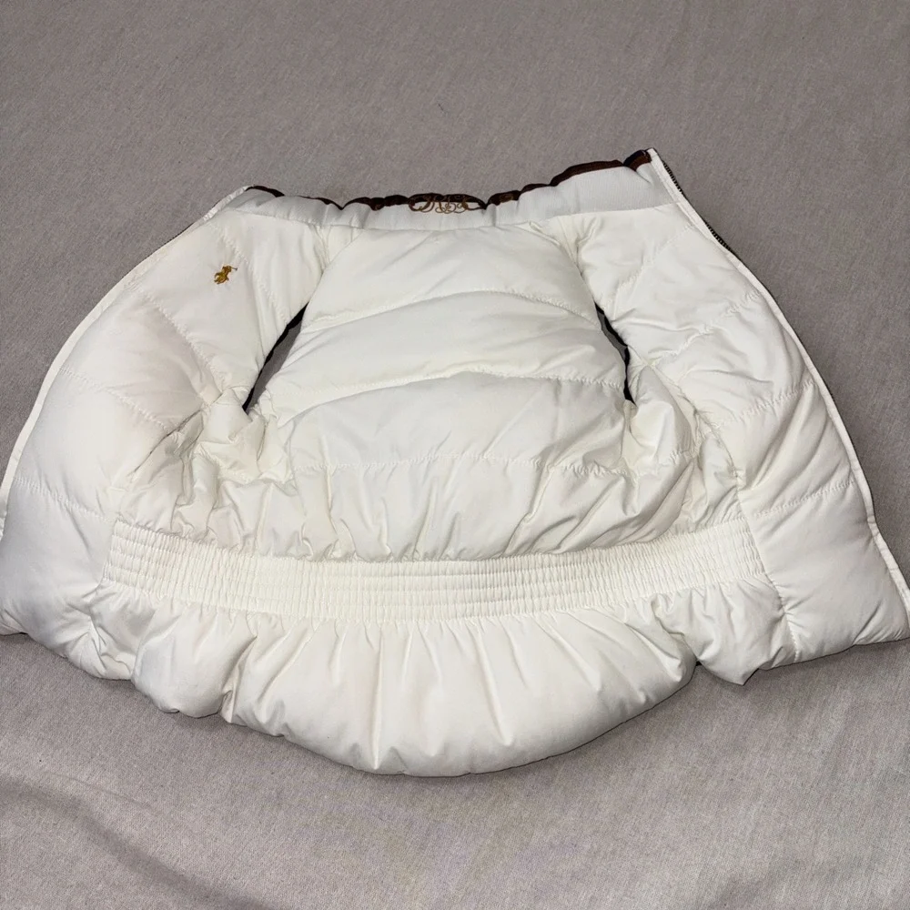 Ralph Lauren Polo Equestrian Down‎ Quilted Puffer Vest Girls 2T Purple Ivory